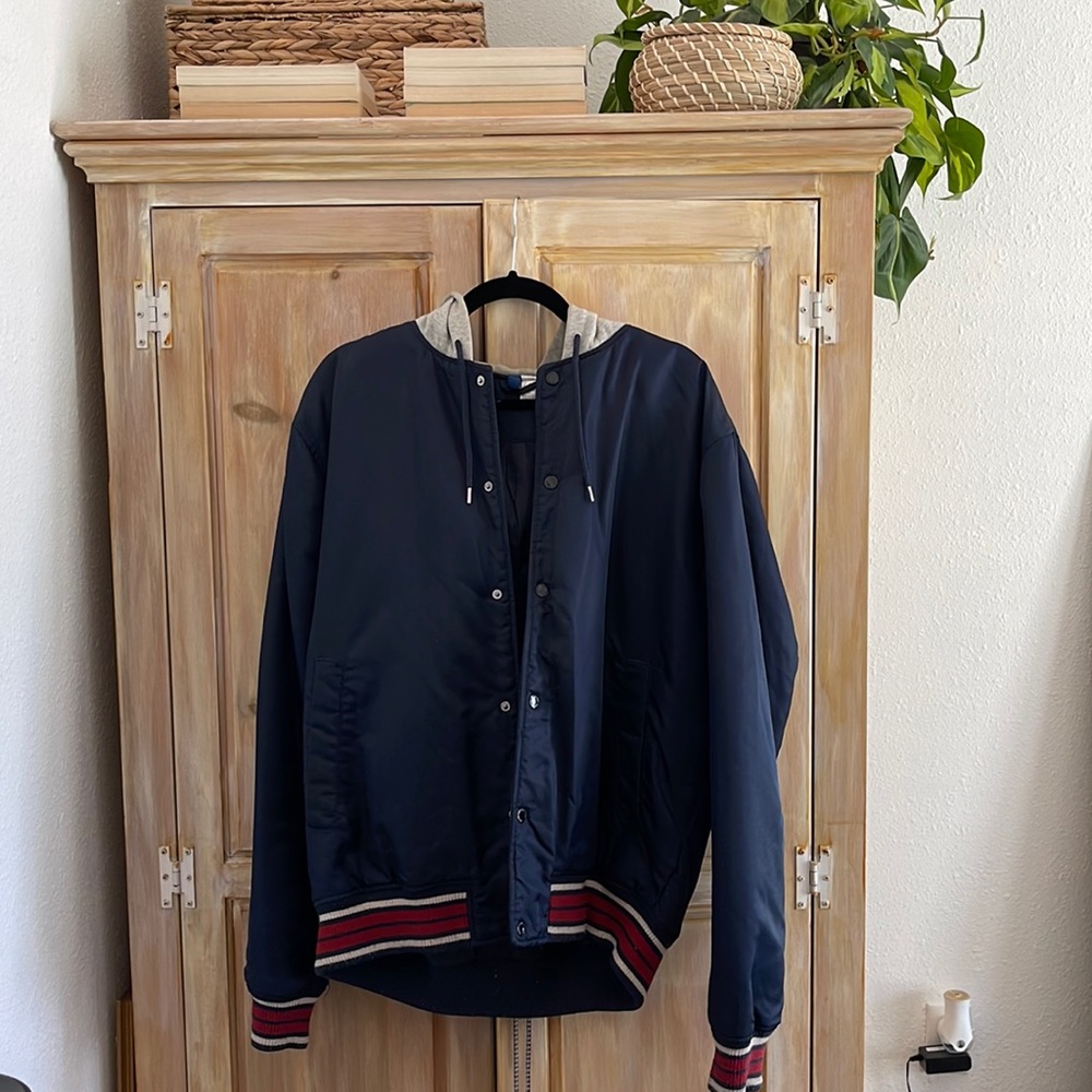 Hooded navy jacket